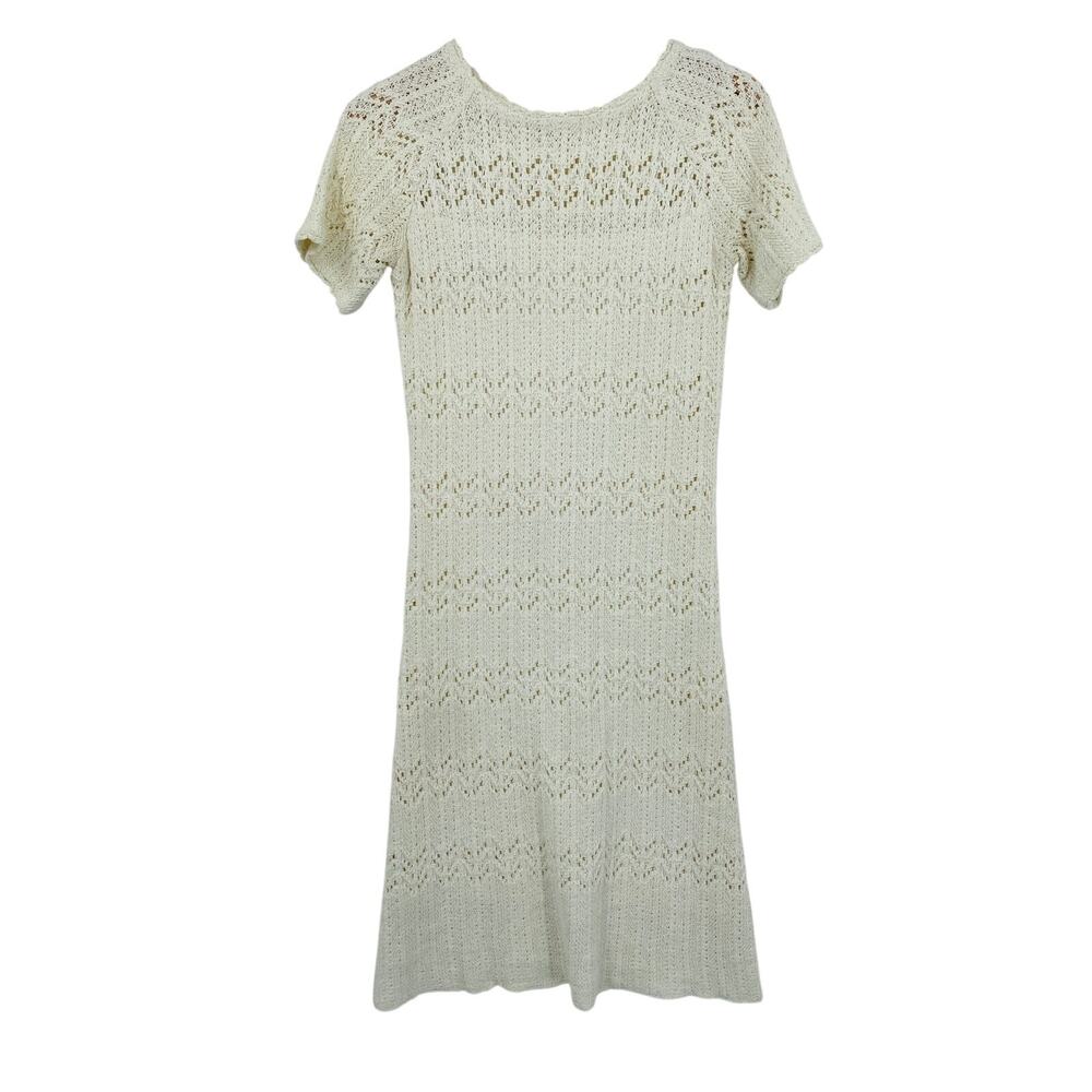 Vintage ivory white crochet knit midi‎ dress